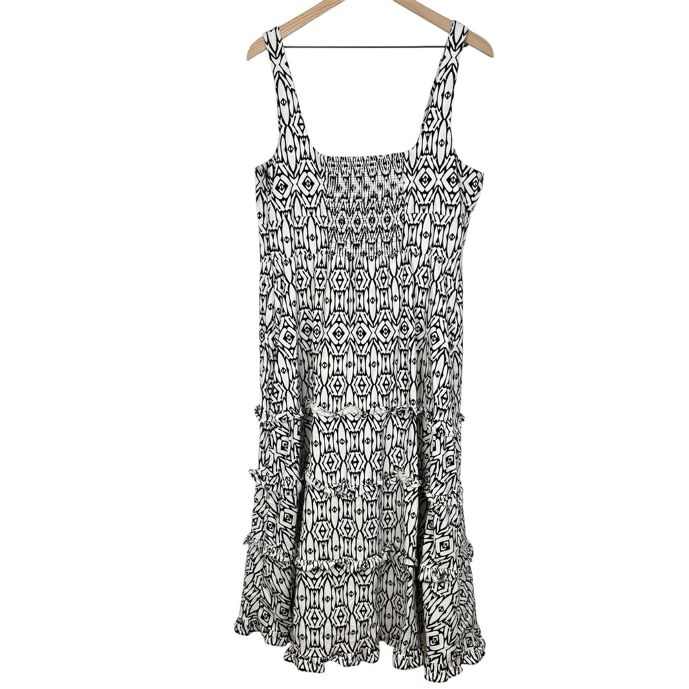 Anthropologie Dress Womens XL Blythe Black White Square Neck Tiered Midi - Picture 2 of 14